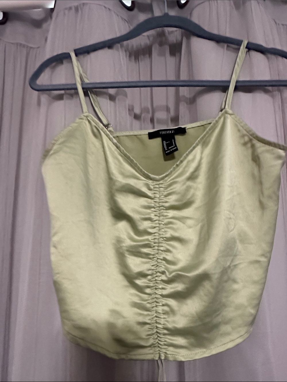 Forever 21 Light Olive Satin Ruched Cami